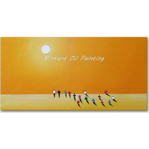 Mintura Wall Picture for Living Room Oil Paintings on Canvas Hand Painted Sunrise and The Crowd Hotel Decor Wall Art No Framed