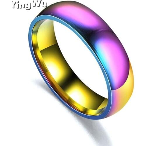 Colorful Rainbow 316L Stainless Steel Fashion Glossy Face Couple Rings for Women Men Cool Classic Jewelry anillos mujer 8PCS Lot