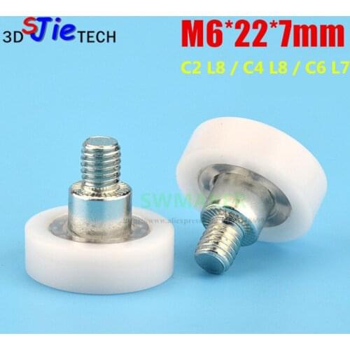 M6*22*7mm 6*22*7 screw M6, flat clad plastic sheave pulley bearing C2 L8 / C4 L8 for drawer/ refrigerator/printer/cash register