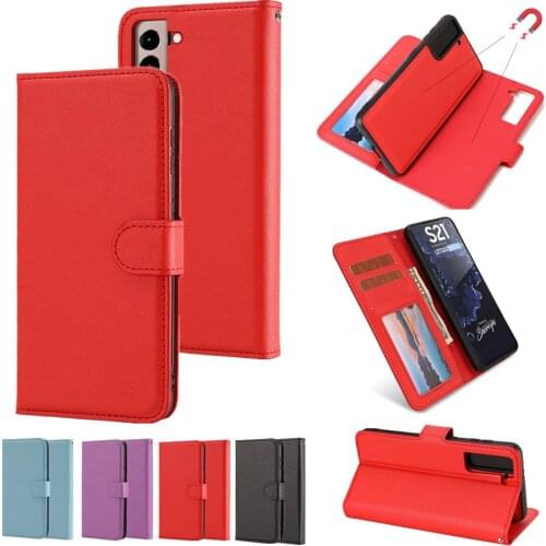 Magnetic Removable Case for Galaxy S21 Ultra S20 FE Note 20 S10 5G S8 S9 Plus 2 In 1 Flip Cover Leather Wallet Luxury Card Coque