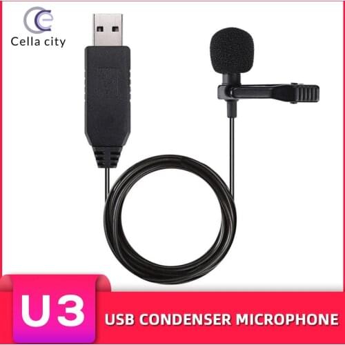 CELLA CITY USB Lavalier Microphone Computer Notebook Live Online Class Recording Built-in Sound Card Mini Microphone