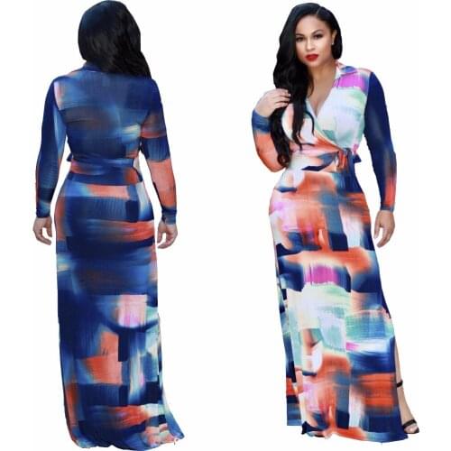 Fashion Bow 2019 Autumn Dress Women Plus size Print Sexy Long blusas Dresses