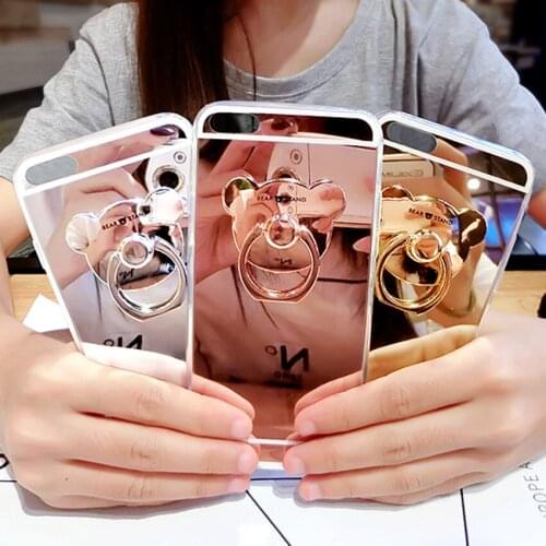 XSMYiss Fashion Soft Silicone Mirror Metal Bear Ring Phone Case For Samsung S6 S7 S8 S9 S10 PLUS S10 Lite Note5 8 9 Back cover