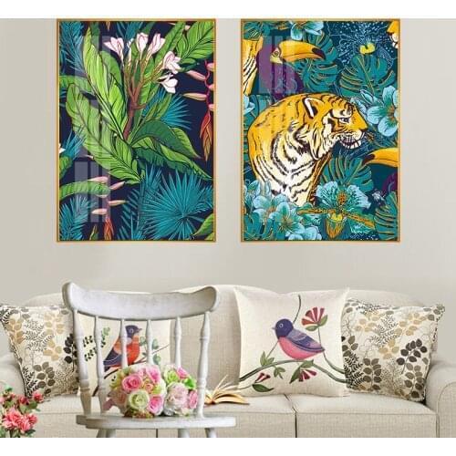 Forest Animal Wall Art Nordic Canvas Painting Posters and Prints Living Room Picture Wall Home Decoration Toucan Flamingo Tiger