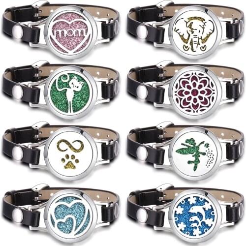 Fashion Elephant Leather Aromatherapy Bracelets Stainless Steel Essential Oil Diffuser Perfume Locket For Romantic Women Jewelry