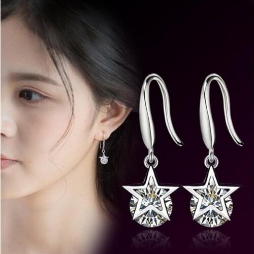 New Style Real 925 Sterling Silver Crytal Star Dangle Earrings Romantic Style For Women Accessories FINE Jewelry Gifts