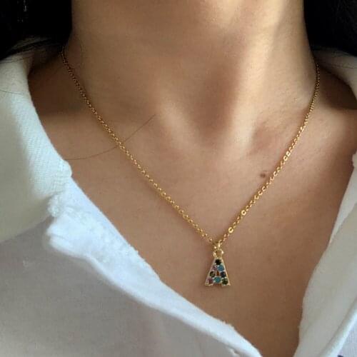Cute Mini Name A-Z 26 Initial Letter Pendant Necklace Womem Men Trendy Gold Color Color CZ Alphabet Charm Steel Chain Jewelry