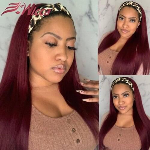 Straight Burgundy Human Hair Wig With Headband 99J# Brazilian Straight Wigs For Women Glueless Headband Hair Wigs Remy Hair