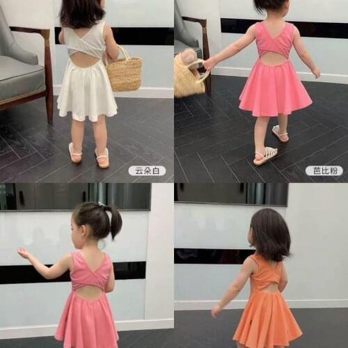 Girls Casual Dress Kids Summer Children Birthday Party Costume Girls Princess Sleeveless Back Crop Hollow Wedding Beach Dress
