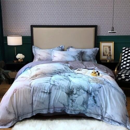 Gray Marble printed Luxury Chic Bedding set 1000TC Egyptian Cotton Soft Duvet cover Bed Sheet Pillowcases Queen King size 4Pcs