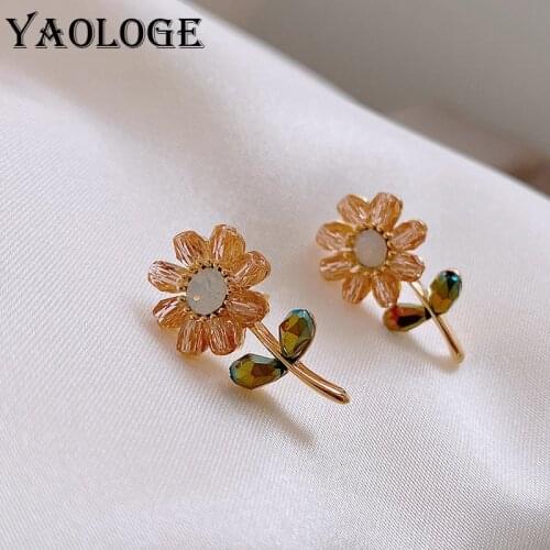 YAOLOGE Korean Crystal Earrings For Women Fresh Sweet Orange Plant Flower Earrings Studs 2020 Newest Fashion Jewelry Accessories