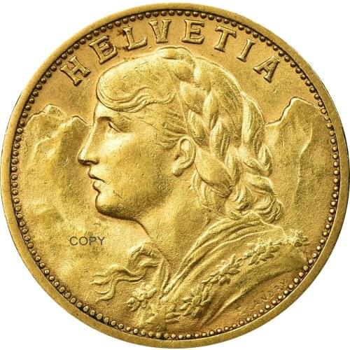 Switzerland Federal State 1904 B Gold 20 Francs Copy Coin Confederation Brass Metal Replica Coins Collection Commemorative