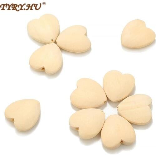 TYRY.HU 50Pcs Wooden Beads 25mm Natural Heart Beads Eco-Friendly Natural Color Wood Beads BPA Free Food grade Wooden Balls