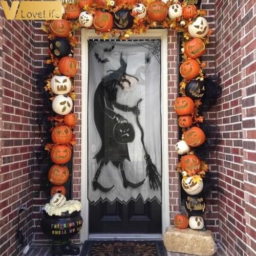 Halloween Vividly Witch Curtains for Windows Walls Black Lace Pumpkin Spider Window Curtain Halloween Party Decor Party Supplies