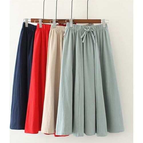 Autumn Cotton Linen Solid Vintage Skirt Women Summer 2020 Spring Skirt With Sashes Hot Sale Black Elegant Long Skirt Big Size
