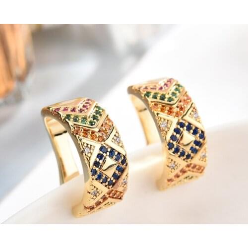 Retro fashion Non Pierced Earrings Women Micro Zircon Earrings Colorful Striped Ear Bone Clip Geometric Design Jewelry