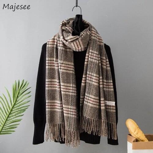 Plaid Women Scarves Solid Color Scarf with Tassel Lady Thinker Keep Warm Female British Style All-match Shawl Chic Soft Couples
