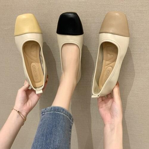 Womens Flat Shoes, Soft Casual Shoes in Retro Style (mixed Color, Square Toe)