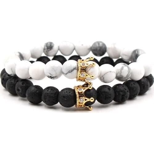 12 STYLES Crystal Crowm White Howlite 8mm Black Lava Stone Beads DIY Essential Oil Perfume Diffuser Bracelet Set Stretch Jewelry