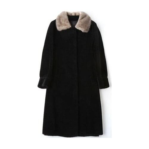High Quality Real Wool and Jacket Women Natural Water Mink Fur Collar Trench Coat abrigos mujer invierno