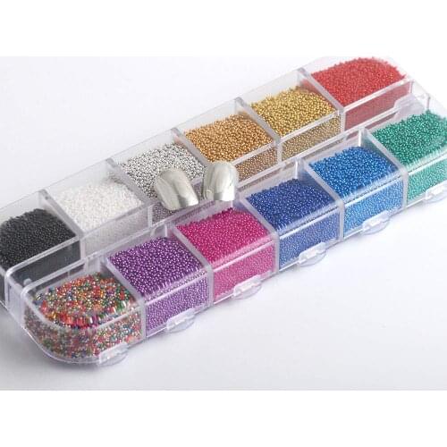 12 Grids Nail Micro Pixie Beads Multicolor Tiny Glass Rhinestone Elf Micro Caviar Crystal Beads For Nail Art Decorations