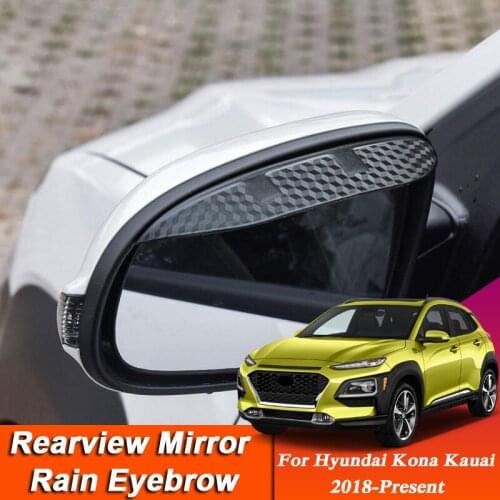 2pcs Car-styling For Hyundai KONA Kauai 2018-Present Carbon Fiber Rearview Mirror Eyebrow Rain Shield Anti-rain Cover Accessory