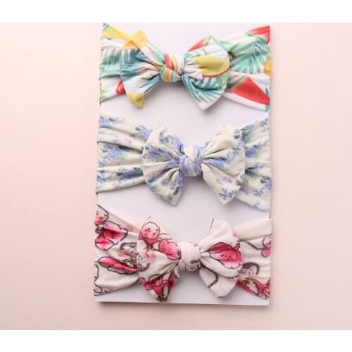 5pcs/lot Spring Prints Soft Nylon Headbands,One Size Fit Most Bowknot Wide Full Prints Girls Nylon Headwraps Head Wraps Hairband