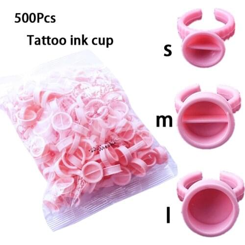 500Pcs Disposable Ink Dispenser Cup, Microblade Eyebrow Tattoo Plastic Ring Cup Separator Beauty Accessories Needle Supplies
