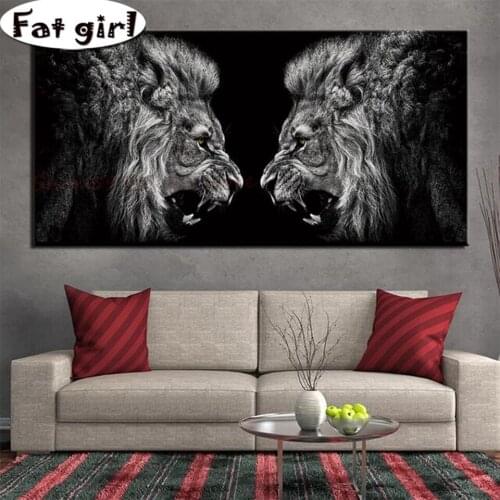 5D Diamond Painting Animal Lion Roar Fight For The Throne Diy Cross Stitch Embroidery Square Round Drill Mosaic decoration print