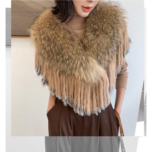 Free Shipping Genuine Raccoon Fur Shawl Real Fur Cape Ladys Fur Poncho 5 Colors Real Fox Fur Wholesale Retail OEM