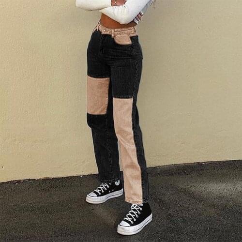 Womens Pants Trousers High-Waist Patchwork Jeans Female Casual Slim Loose Straight Trousers Wear Sports Fall Bottoms Clothes