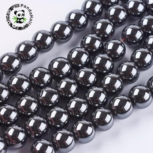 Pandahall 1 Strand 4/6/8/10/12/14mm Non-Magnetic Synthetic Hematite Black Round Beads Strands for Jewelry Making DIY Necklace