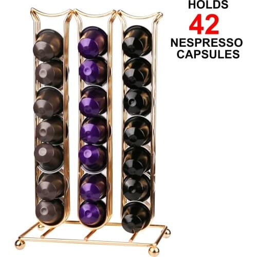 Coffee Pod Holder Stand Capsule Coffee Storage Rack Dispenser Organizer Dispaly Shelf for Nespresso 42 Capsules Metal Spray
