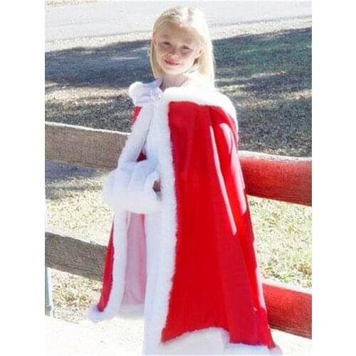 Hooded Long Floor Length Cape Ivory/White Wedding Cloaks Faux Fur Jacket For Winter Kid Flower Girl Children Outerwear