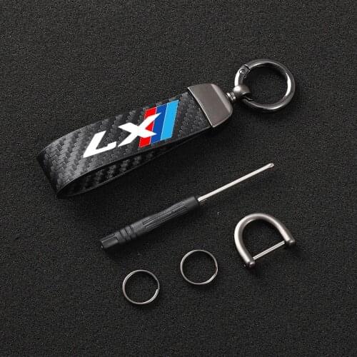For bmw X1 X2 X3 X4 X5 X6 X7 Car Accessories 4S High-Grade Carbon Fiber Leather Car Keychain 360 Degree Rotating Horseshoe Rings
