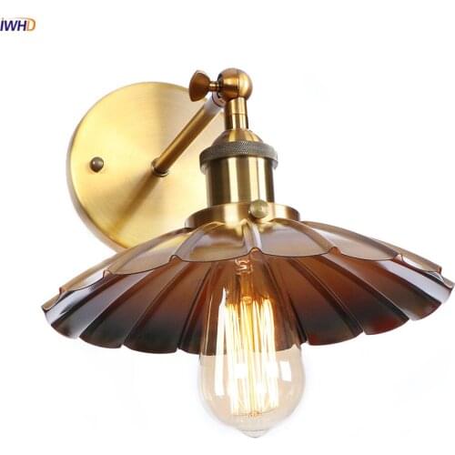 IWHD Loft Decor Antique Vintage Wall Sconce Bedroom Stair Mirror Light Gold Retro Industrial Wall Light LED Edison Applique