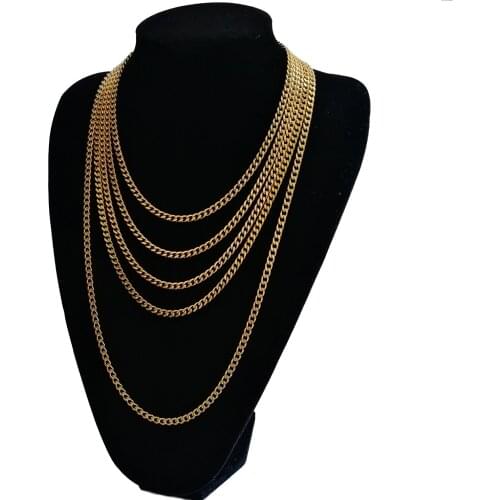 Stainless Steel Cuban chain 5mm 18" 20" 22" 24" 30" Gold Silver Color Hip Hop Chain Necklace for men women SC014