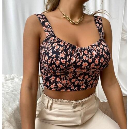 Summer Women Backless Crop Top Floral Print Stylish Short Tank Top Sleeveless Expose Navl Ladies Sexy Skinny Camisole Tube Top