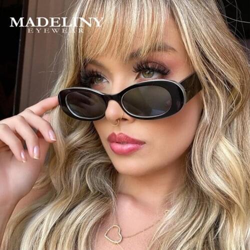 MADELINY 2021 Fashion Sunglasses Oval Women Retro Brand Designer Vintage Ladies Cat Eye Pink Sun Glasses UV400 MA374