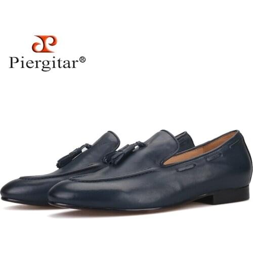 Piergitar brand 2019 Three Colors Calf Leather men casual shoes Plus Size Mens Loafers Party and Wedding Men dress shoes