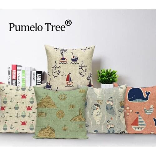 Cartoon Crab Whale Sea Lion Covers for Cushions Lighthouse Decoration Cushions Cover Marine Style Pillowscase boat Pillow Covers