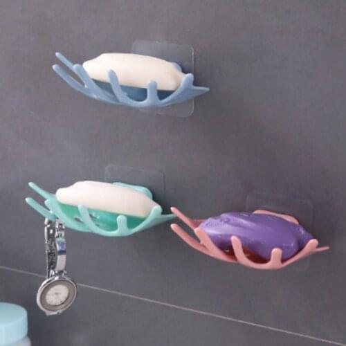 Maple Leaf Shape Soap Dish PVC Soap Stand Holder Punch-free Drain Soap Dish Rack Scouring Pad Storage Tray Bathroom Accessories