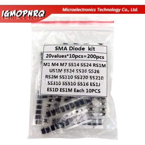 20value*10PCS=200PCS SMD diode Assorted Kit contains SS110 SS220 SS210 SS310 SS510 SS16 SS26 SS34 SS36 ES1J ES1D M7 M4 US1M