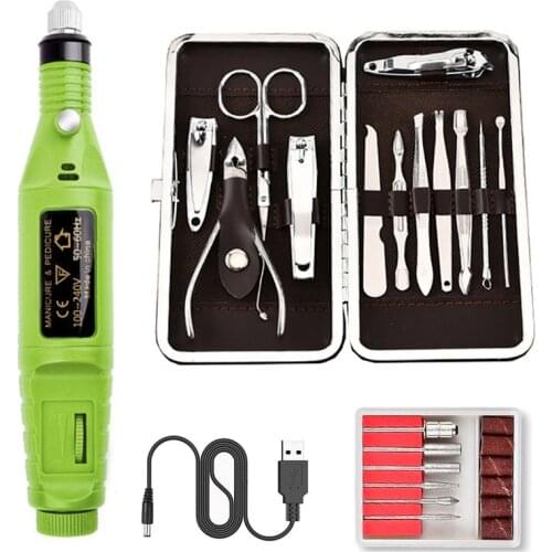26 PCS Nail Art Care Tool Set Electric Nail Polisher Pen Set Nail Trimming Kit USB Nail Clippers Dead Skin Fork Portable Useful