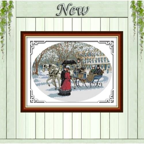 Scenery of Snowy day,counted printed on canvas DMC 14CT 11CT Cross Stitch kit,embroidery needlework Sets,winter style Home Decor