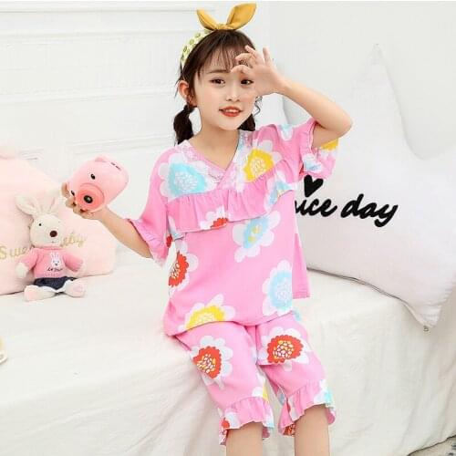 Pajama Girl Summer New Baby Clothes Set Girl Half Sleeve Pyjamas Suits Kids Cute Rabbit Flowers Sleepwear Cotton Nightclothes