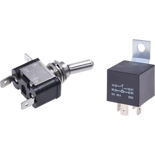 Repeater Relay 4 Pins 12V 40A for Auto Car & Green LED Metal 12V Car Gearshift Toggle Switch Black