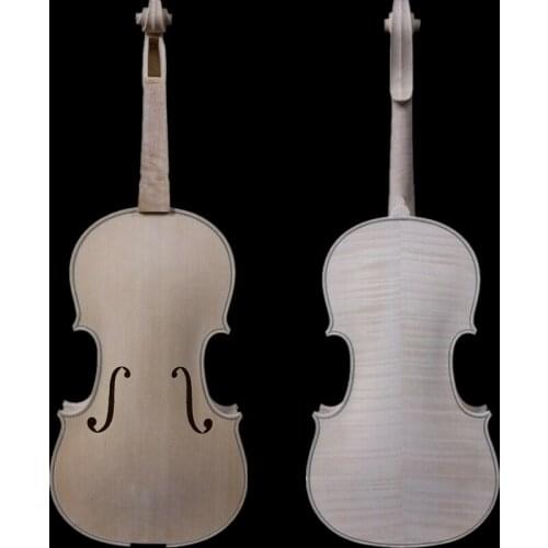 Hand-make solid wood unfinished flame back violin 4/4,whtie violin #10095