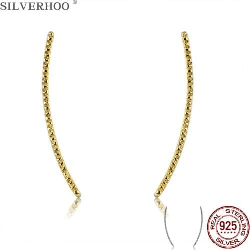 SILVERHOO Real 925 Sterling Silver Ear Cuff Gold Color Handmade Jewelry Minimalist Clip Earrings For Women Anti Allergy Earring