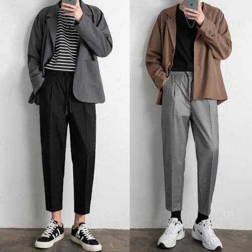 Spring Summer Harem Pants Mens Fashion Casual Pants Men Korean Loose Gray Black Suit Pants Mens Dress Pants Mens M-3XL